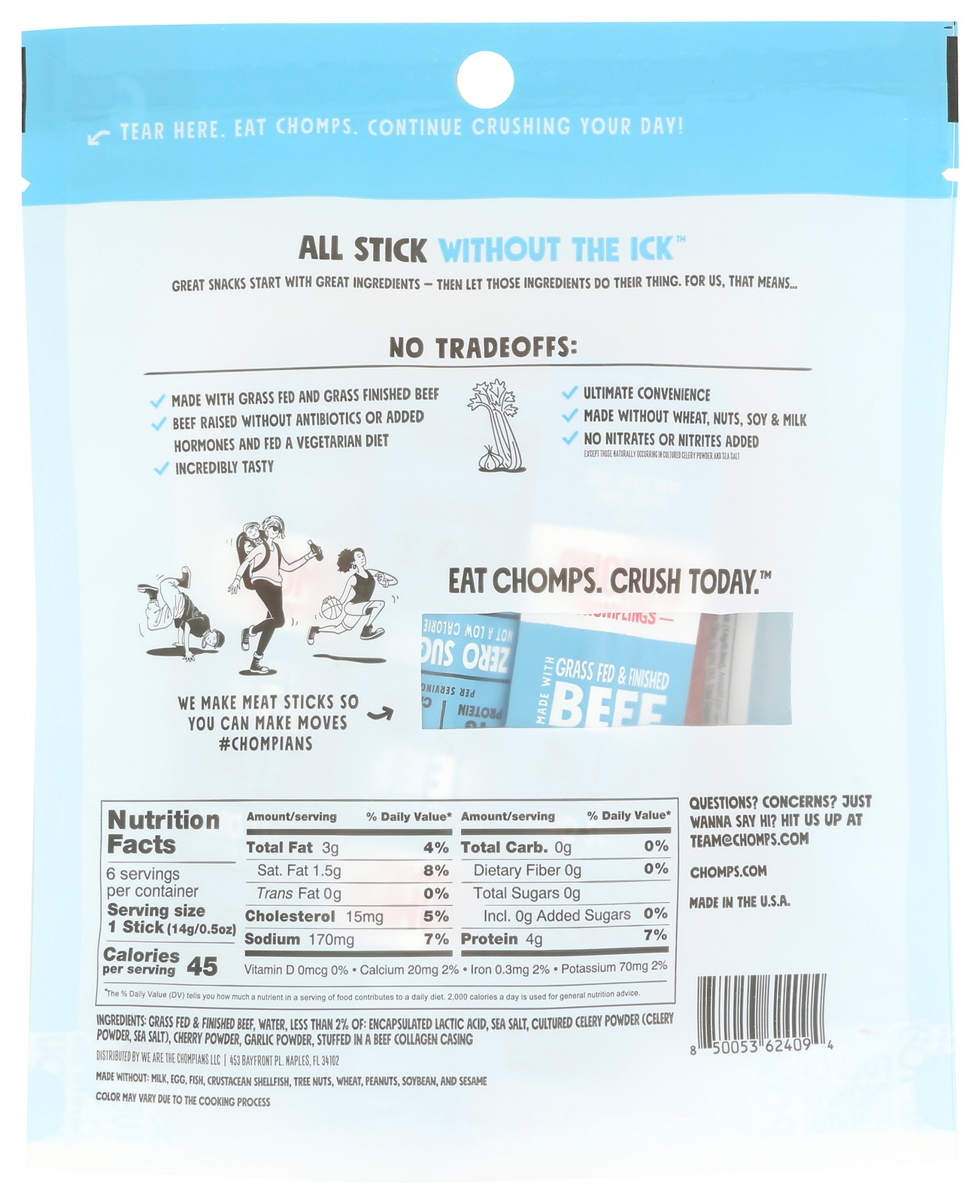 Sea Salt Beef Mini Sticks By Chomps 6 Count Protein Snack 4G 10 Pack