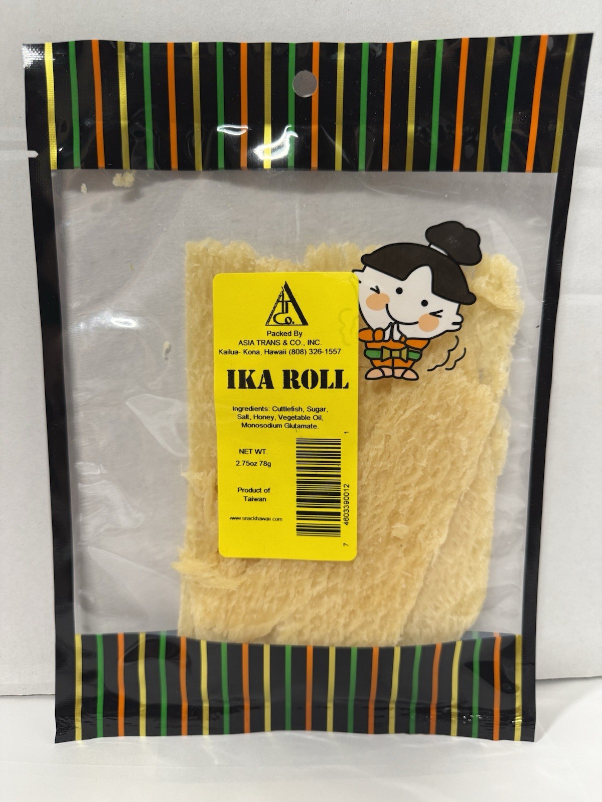 Asia Trans Ika Roll Dried Cuttlefish Squid Snack 2.75oz Bag x1