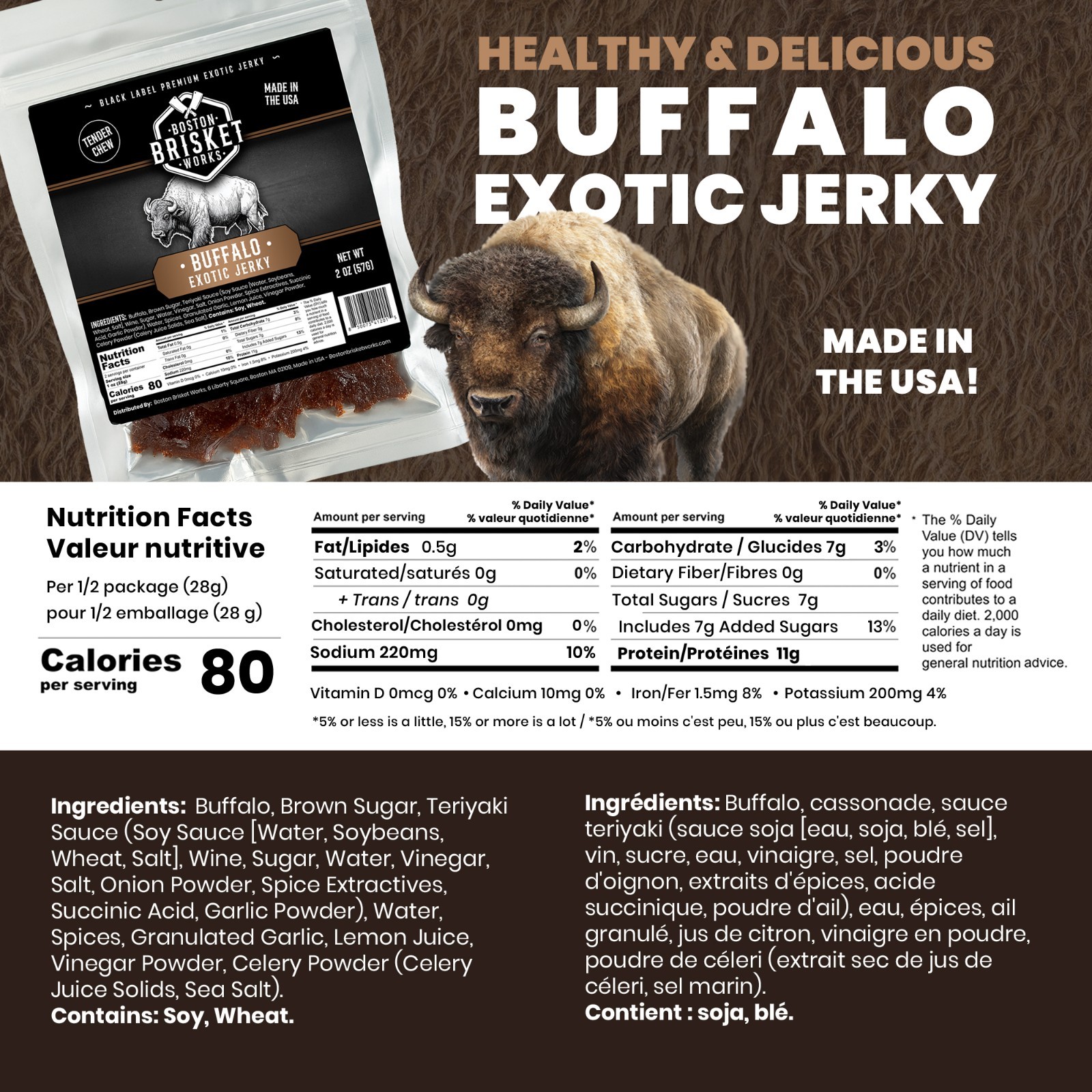 BUFFALO JERKY – Exotic Wild Game Snack – Made in the USA – Fast Shipping!