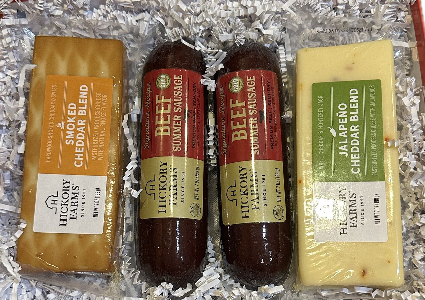 HICKORY FARMS MEAT & CHEESE GIFT SET BOX 2 SUMMER SAUSAGE 2 CHEESES SUPER BOWL