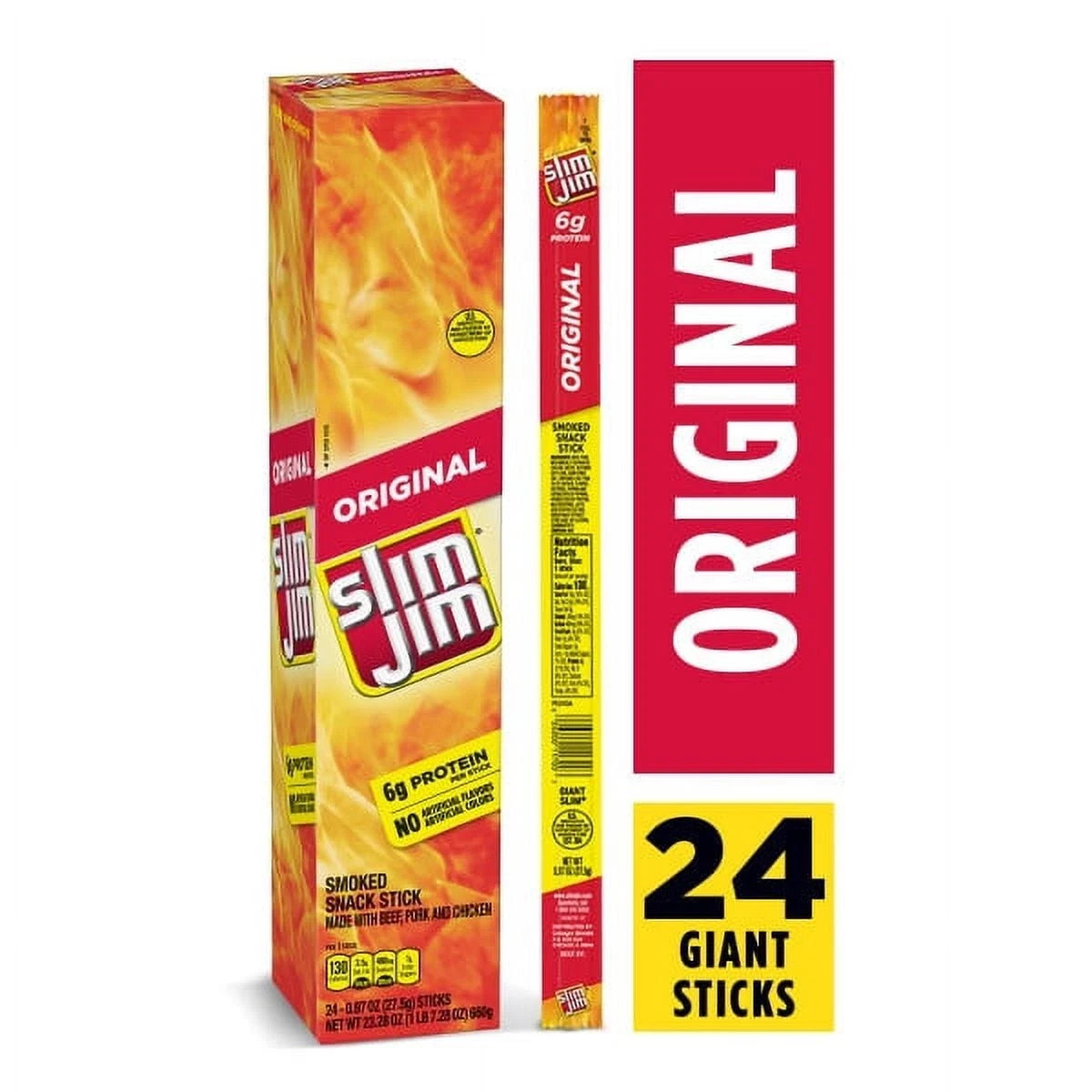 6X Slim Jim Giant Original Meat Sticks 0.97 Oz, 24 ct. (144 Total) BB 12/04/26