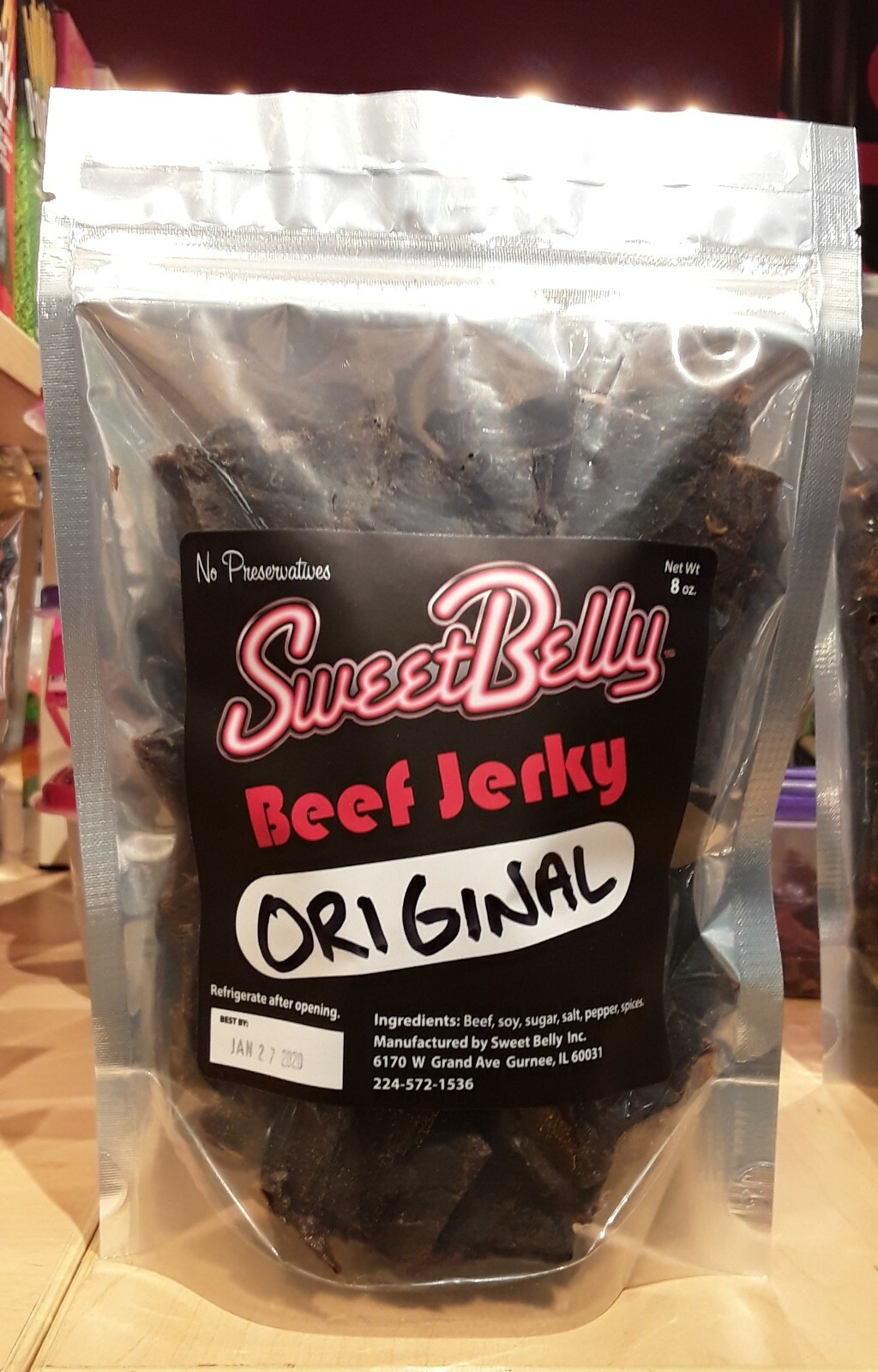 Sweet Belly Gourmet beef jerky 8 oz.
