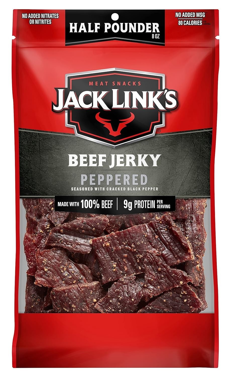 Jack Link’s Beef Jerky, Peppered, 1/2 Pounder Bag – Flavorful Meat Snack, 9g of