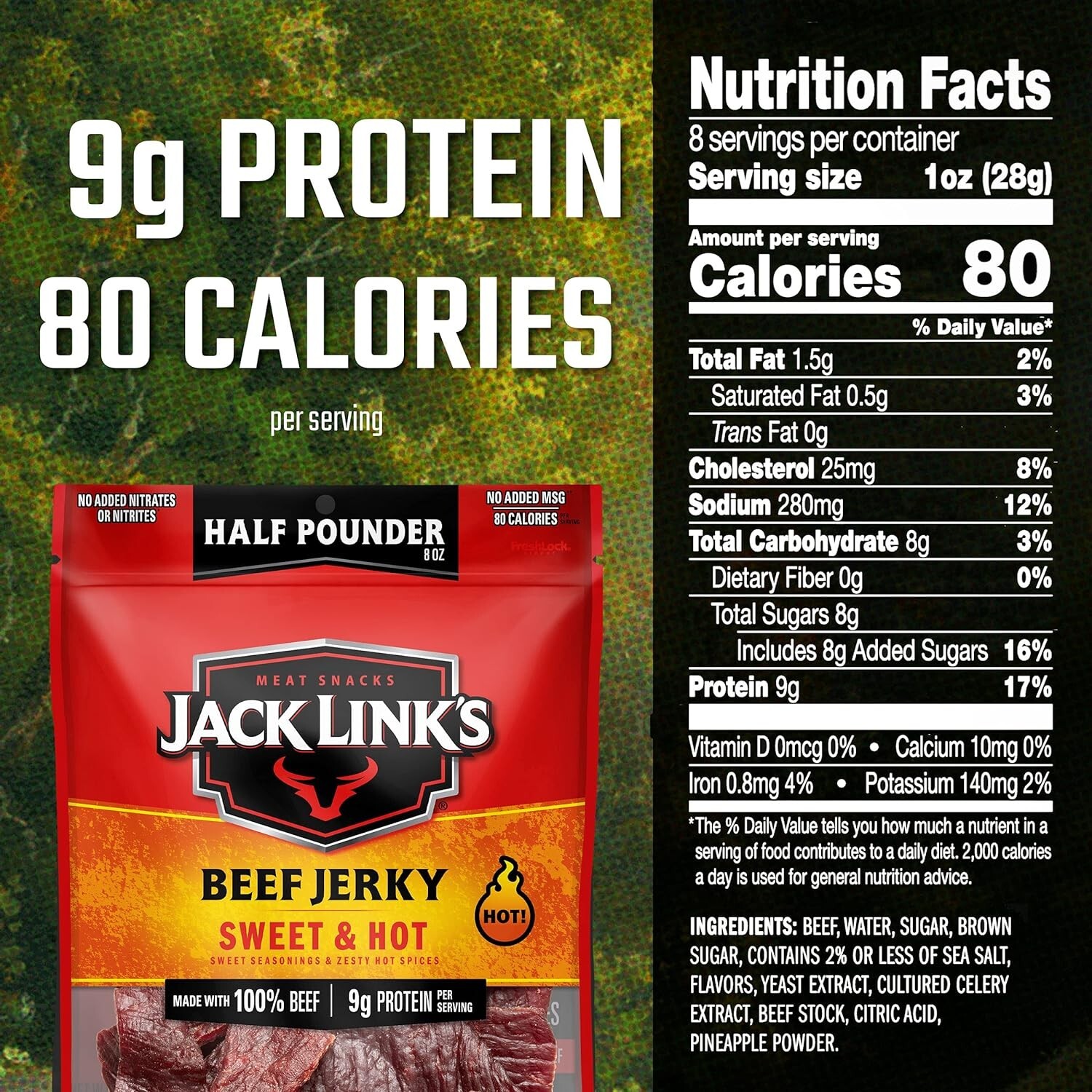 Premium Sweet & Hot Beef Jerky, ½ Pounder Bag – High Protein & Low Calorie Snack