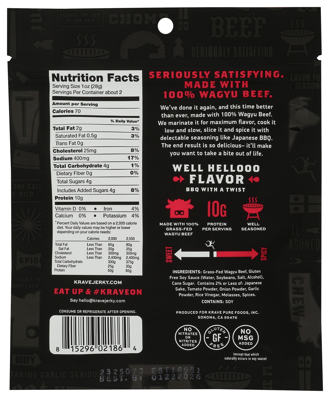 Krave Japanese Style Wagyu Beef Jerky Bbq Seasoned Seasoning 10G 8 Pack