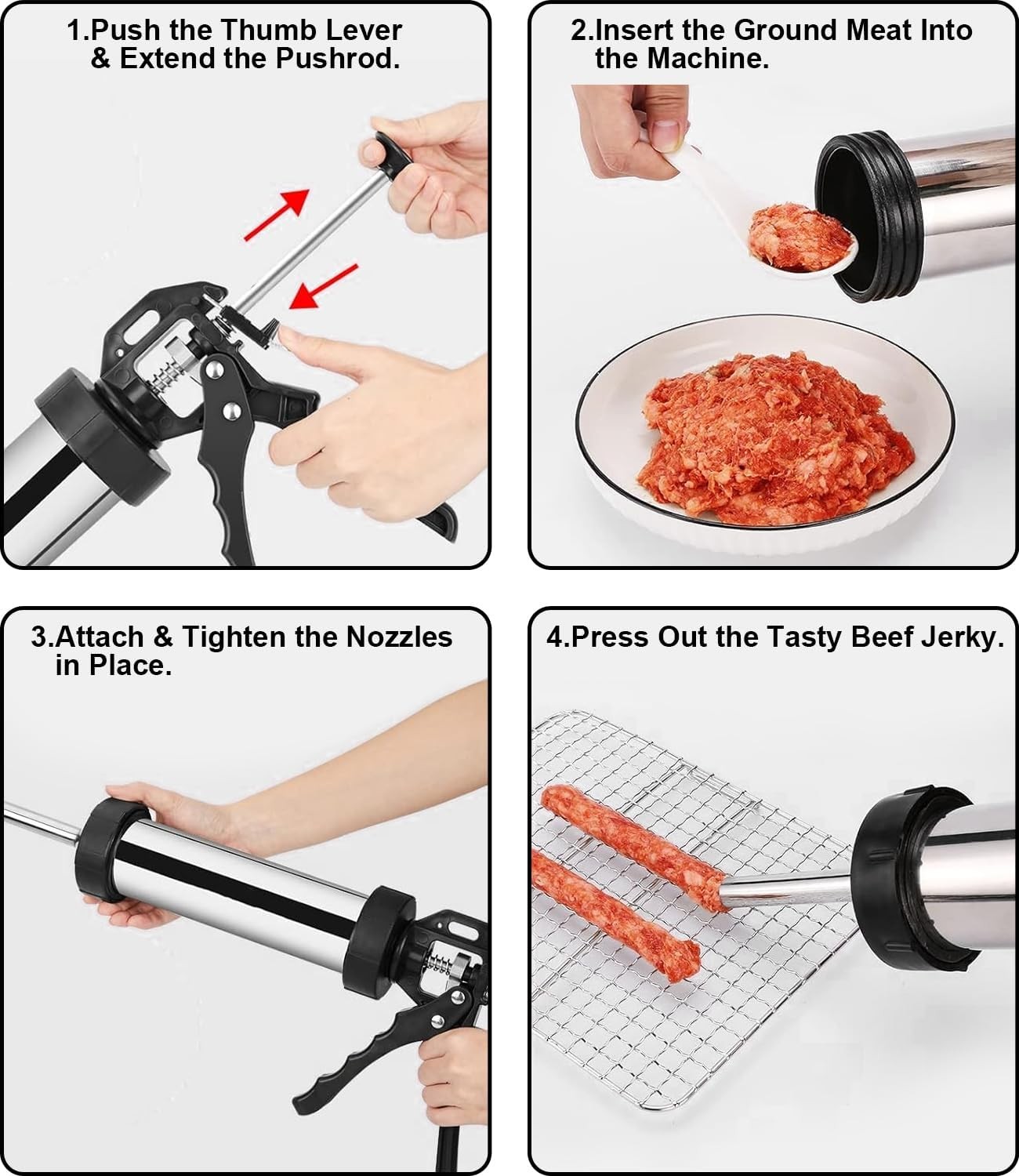 Jerky Gun for Ground Meat, Beef Jerky Making Kit, Stainless Steel Beef Jerky Gun