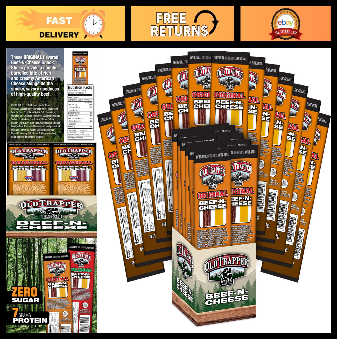 Savory Beef & Cheese Snack Sticks, 1.3oz Individually Wrapped, 14-Pack for Lunch