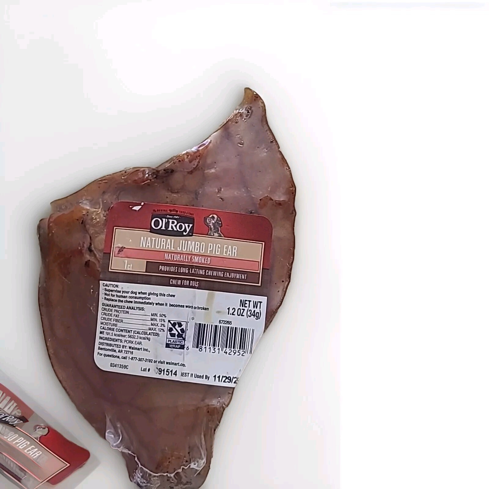 O1’Roy Natural Jumbo Pig Ear .Naturally Smoked 1ct Provides Long-Lasting Pack 4