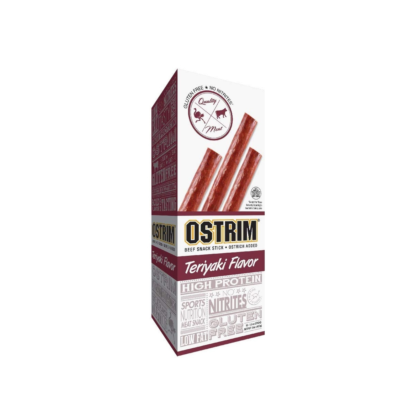 Ostrim Beef & Ostrich Jerky Snack Sticks-Teriyaki Flavor, 1.5 oz (Pack of 10)