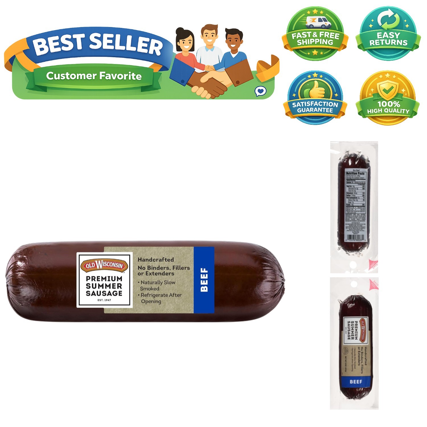 Summer Sausage, 100% Natural Meat, Charcuterie, Ready to Eat, High Protein, L…