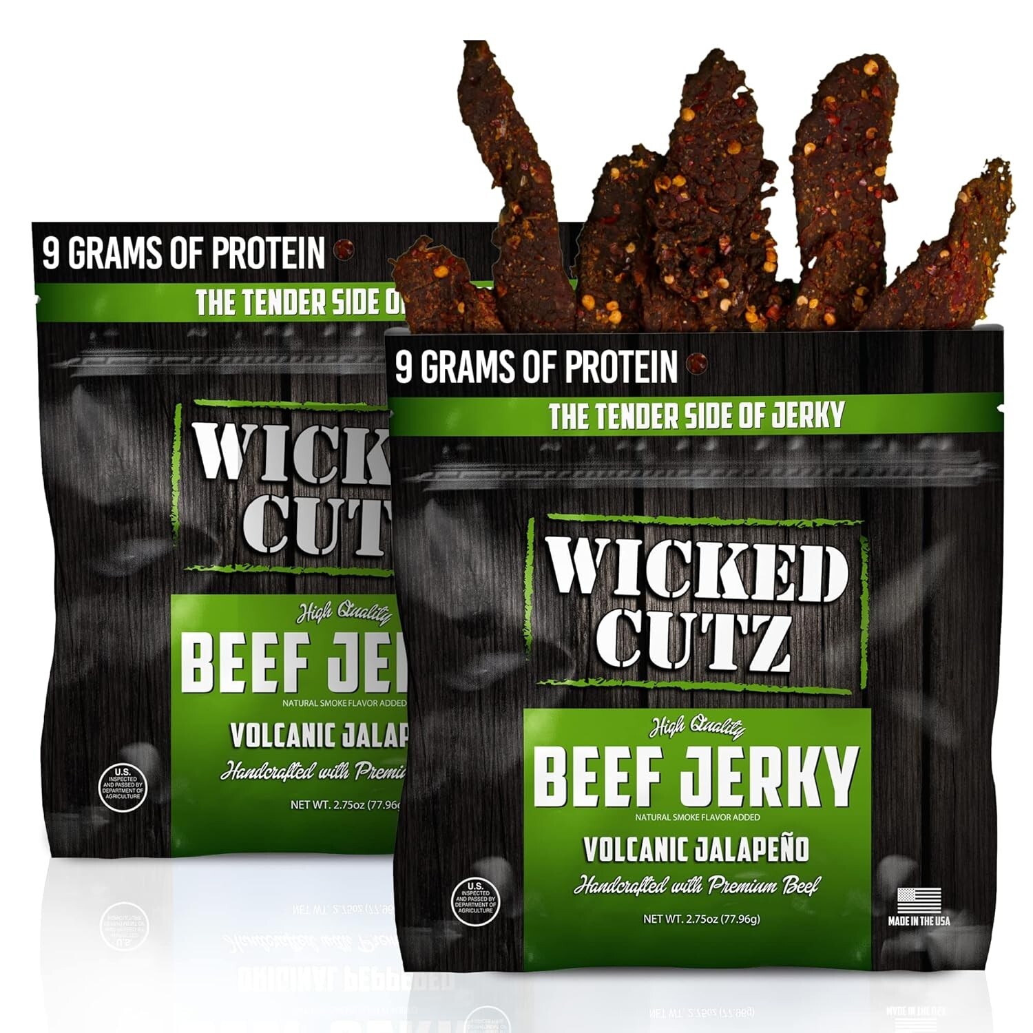 Wicked Cutz – Premium High Protein (27g) Beef Jerky – Jalapeno Peppers (2-Pack)