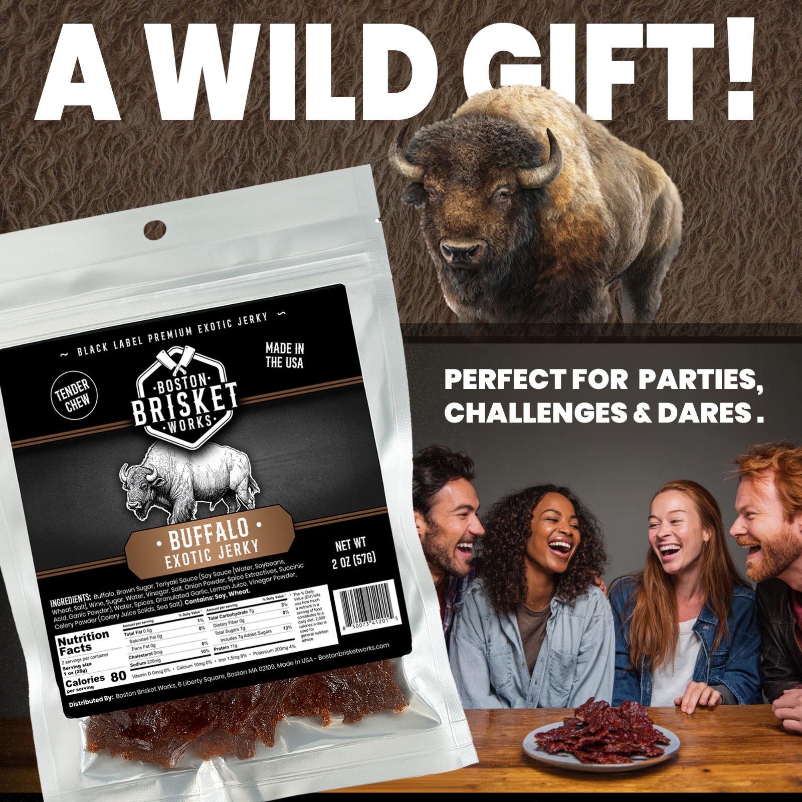 BUFFALO JERKY – Exotic Wild Game Snack – Made in the USA – Fast Shipping!