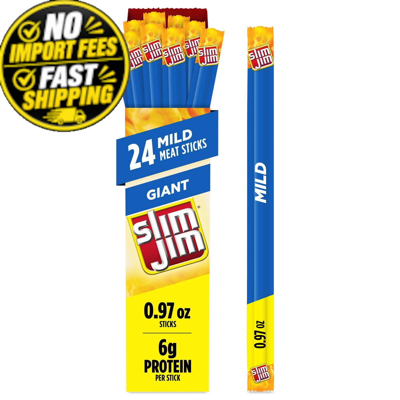 Slim Jim Giant Smoked Jerky Sticks, Mild Flavor, 0.97 Ounce (Pack of 24)
