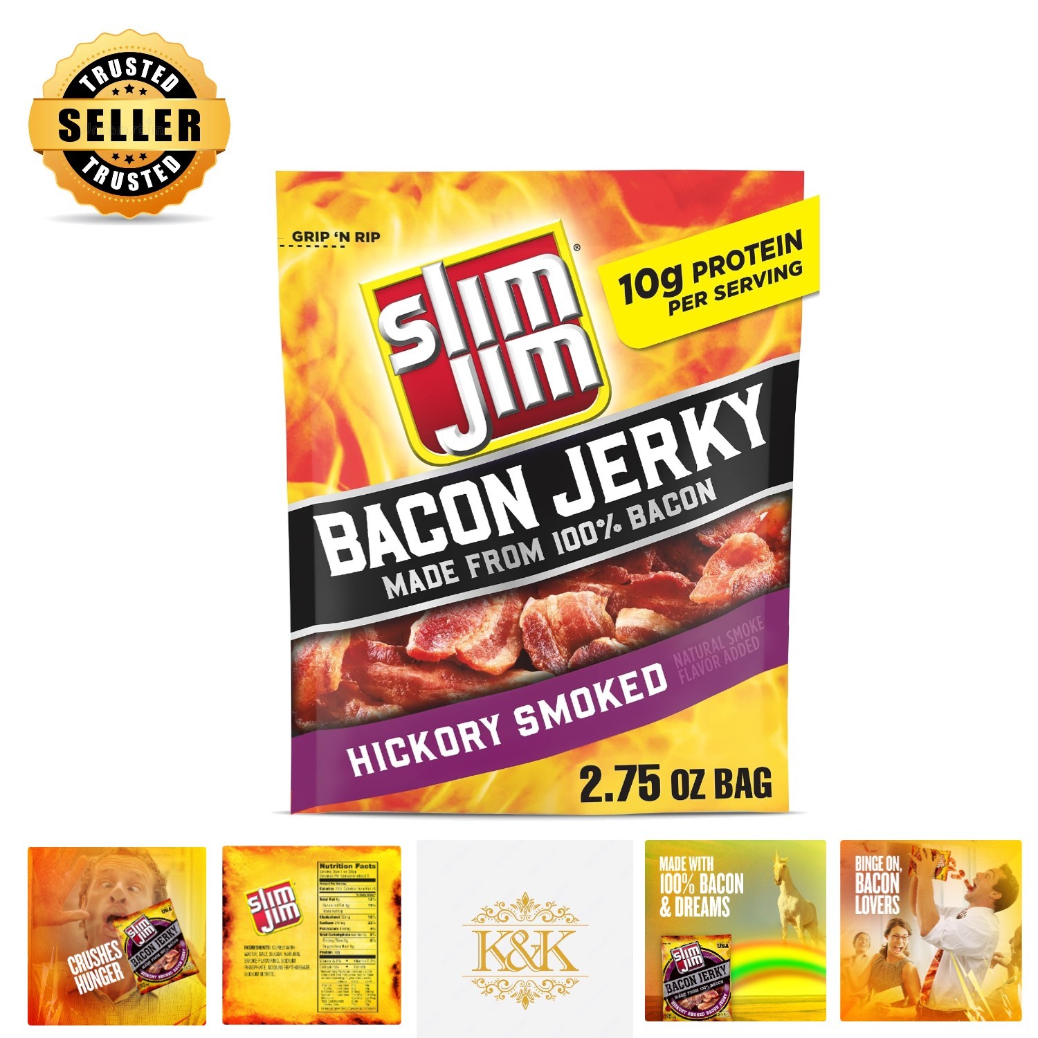 Savory 2.75 oz Bacon Jerky – Hickory Flavor, 10g Protein & Low Carb Lifestyle