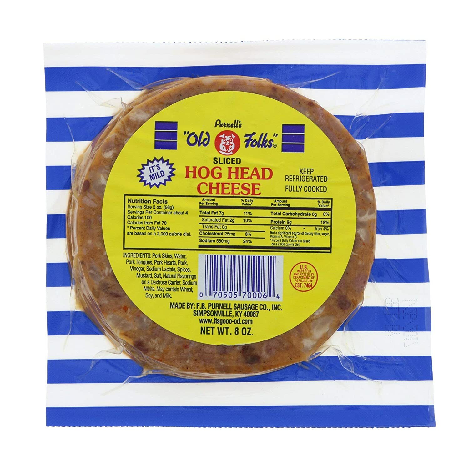Purnell’s Old Folks Mild Sliced Hog Head Cheese 8 Oz (4 Pack)