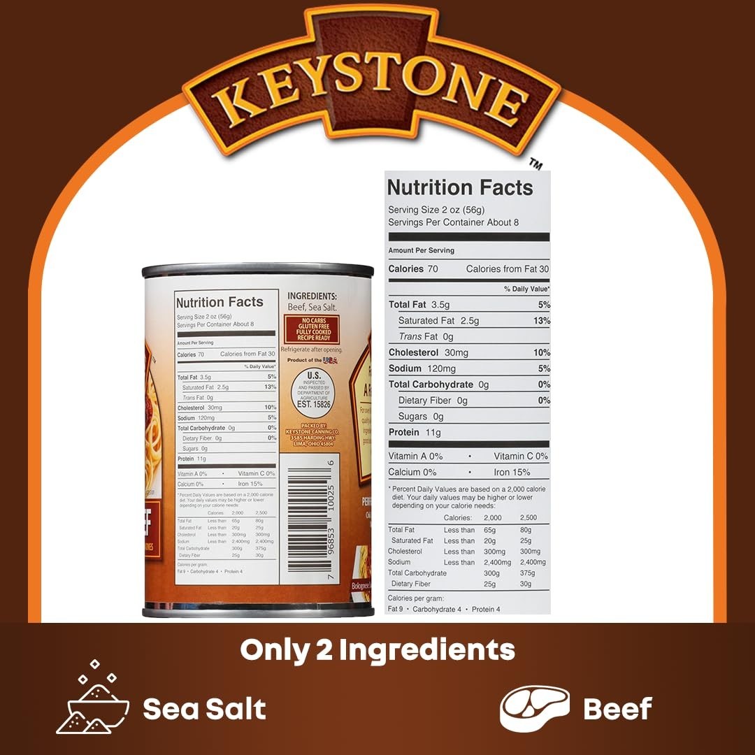 Meats All Natural Heat & Serve Ground Beef 14 Oz Fully Cooked Canned Meat 5- …