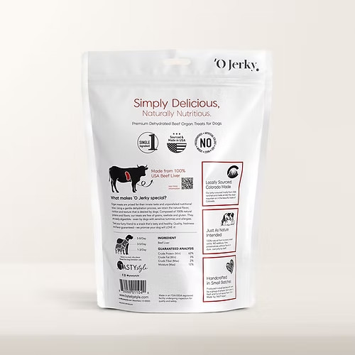 ‘O Jerky 100% Beef Heart for Dogs, Single Ingredient, Sourced & Made in USA 8oz