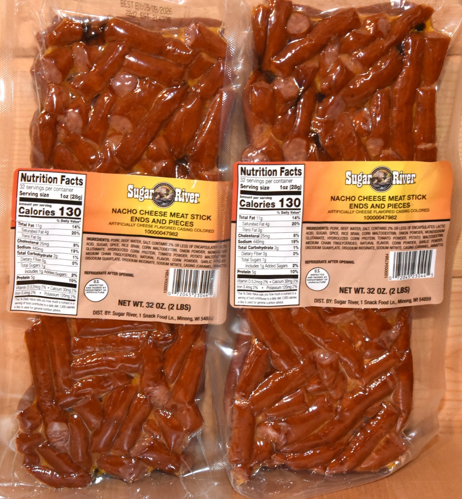 NACHO CHEESE Meat Stick Ends BULK 4 Pounds (2x 2 lbs) Sugar River Pork & Beef