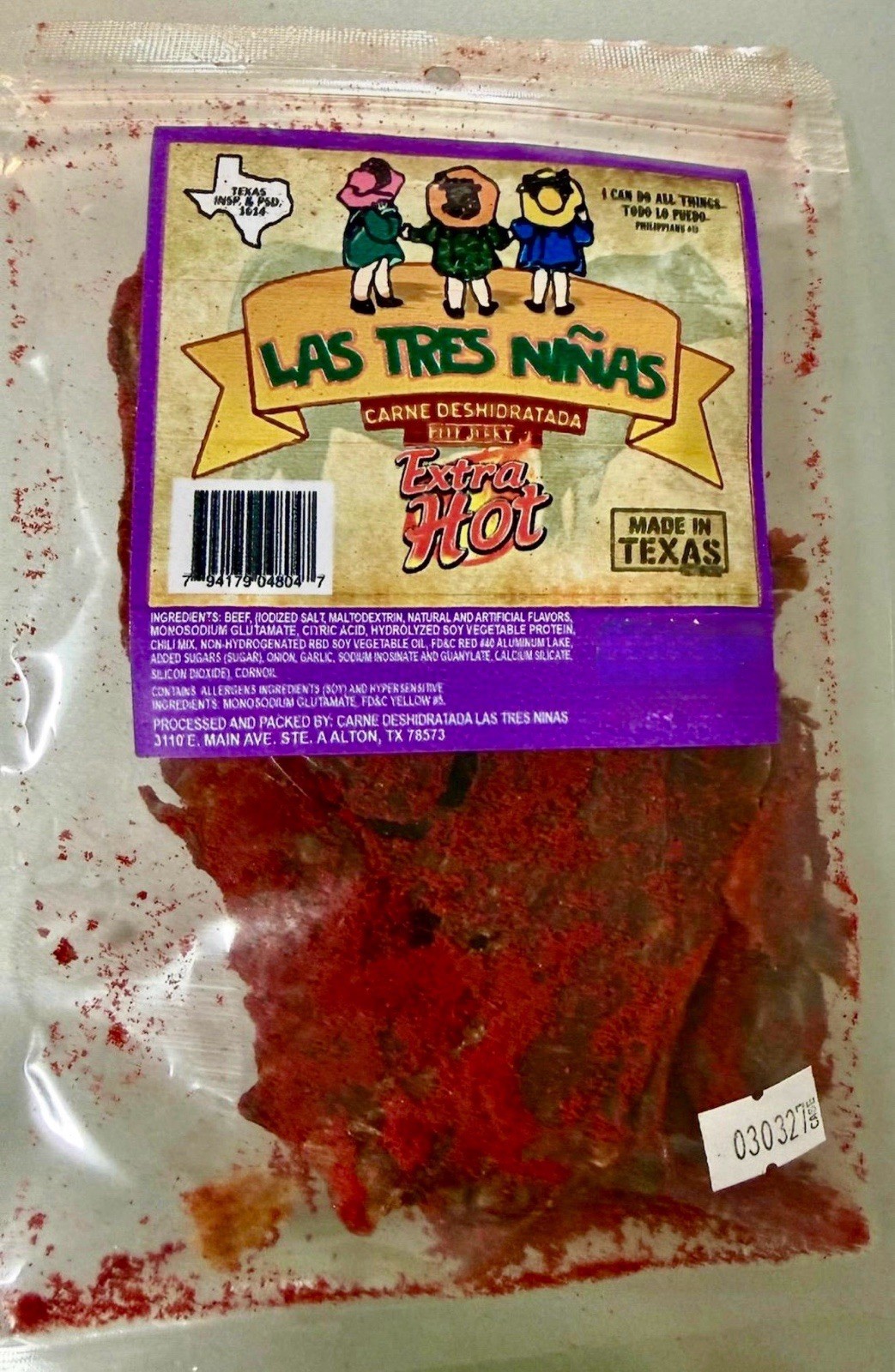carne seca crunchy 100% premium beef jerky EXTRA FUEGO mexican snack Texas 1.3oz