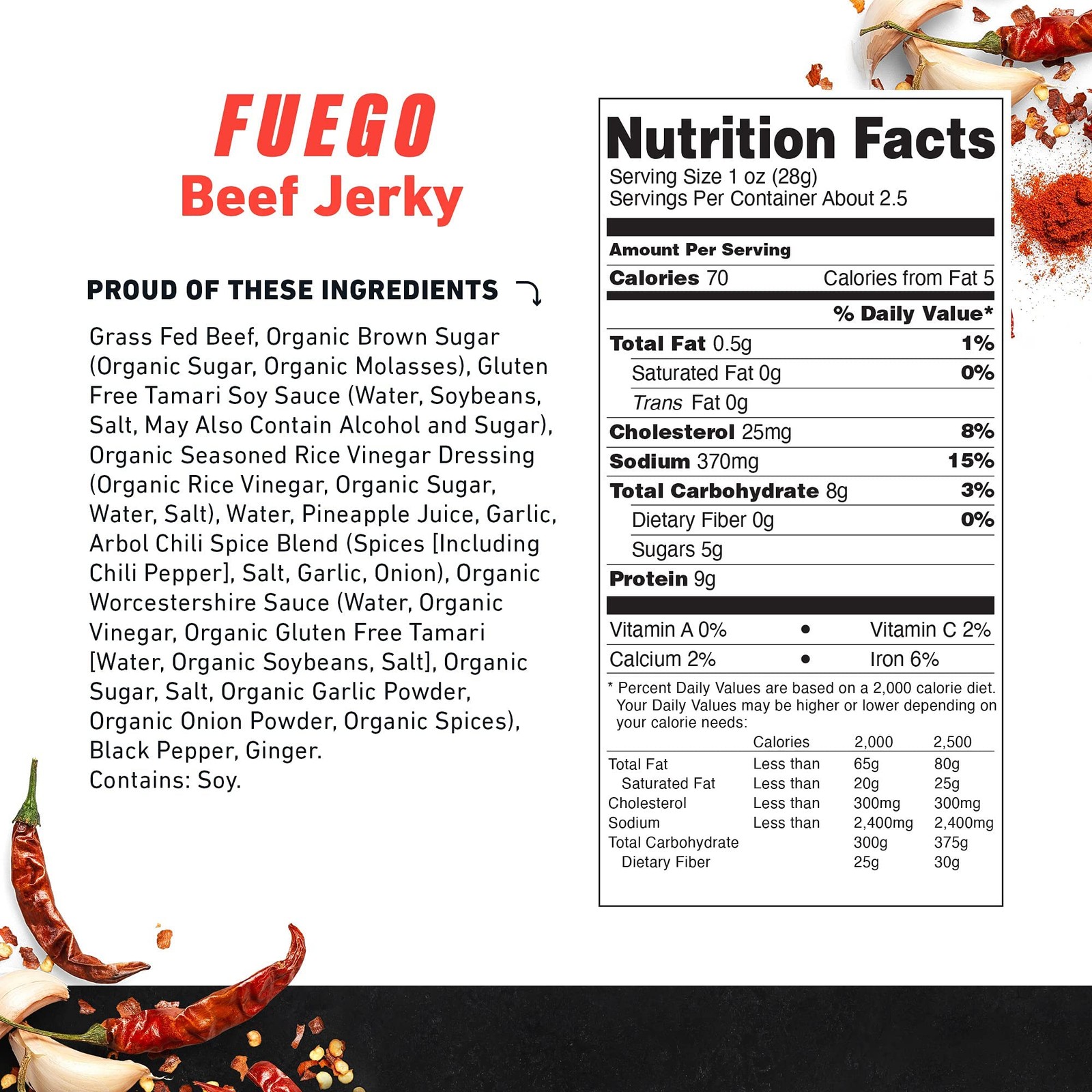 Fuego Beef Jerky Spicy Snack 4 Count 25 Ounce 100 Grass Fed Protein Packed