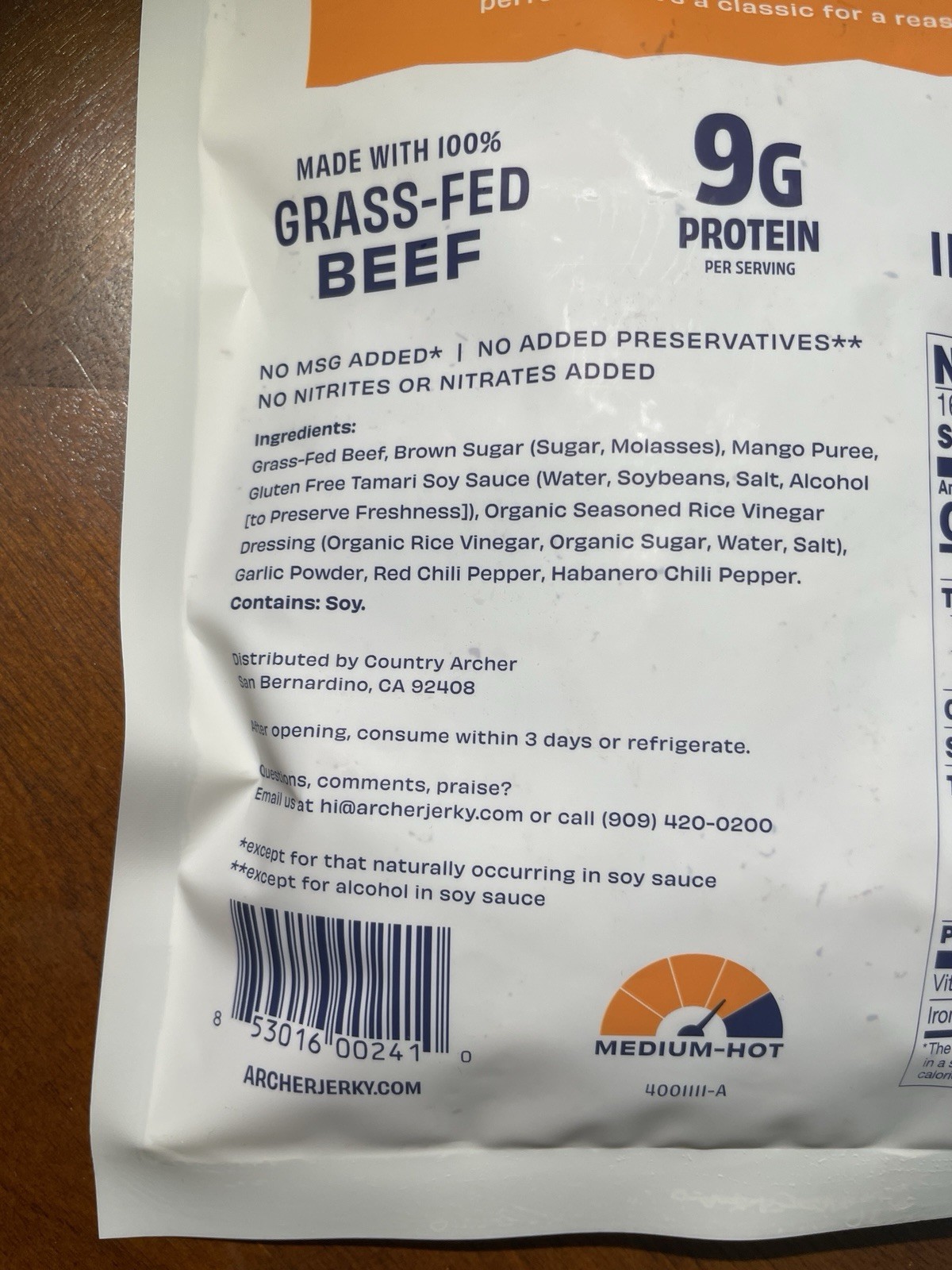 Archer Mango Habanero Grass-Fed Beef Jerky 16 oz./ 454g One Pound! 1 lb.