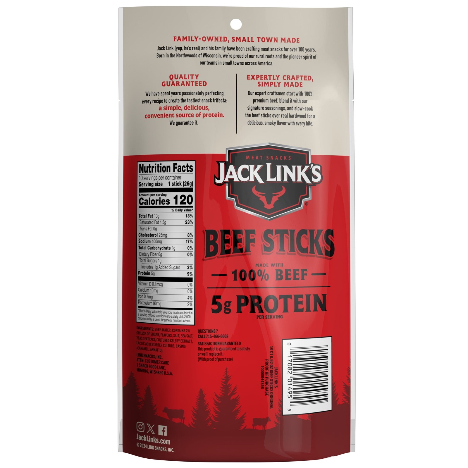 Jack Link’s Original Beef Sticks, 10-Pack, 100% Beef Protein Snacks