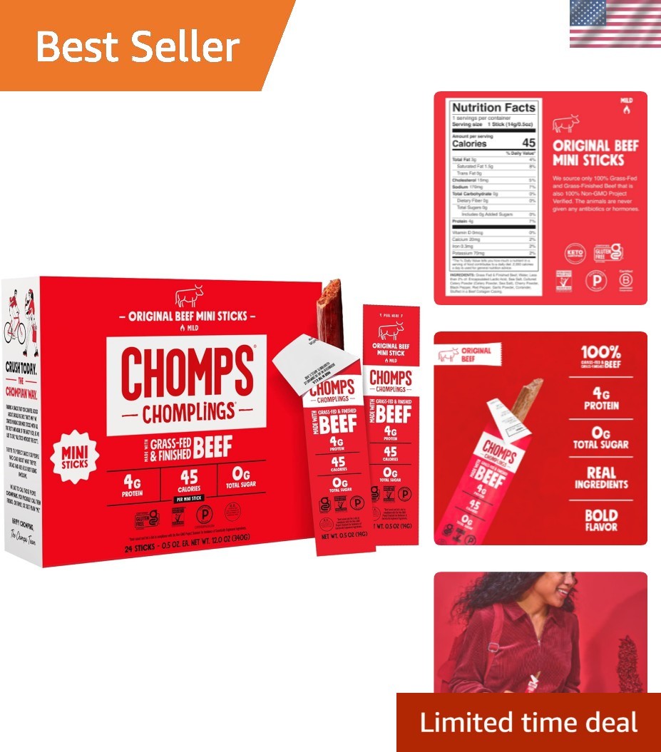Grass-Fed Jerky Snack Sticks 0.5oz – 24-Pack with 4g Lean Protein & Zero Sugar