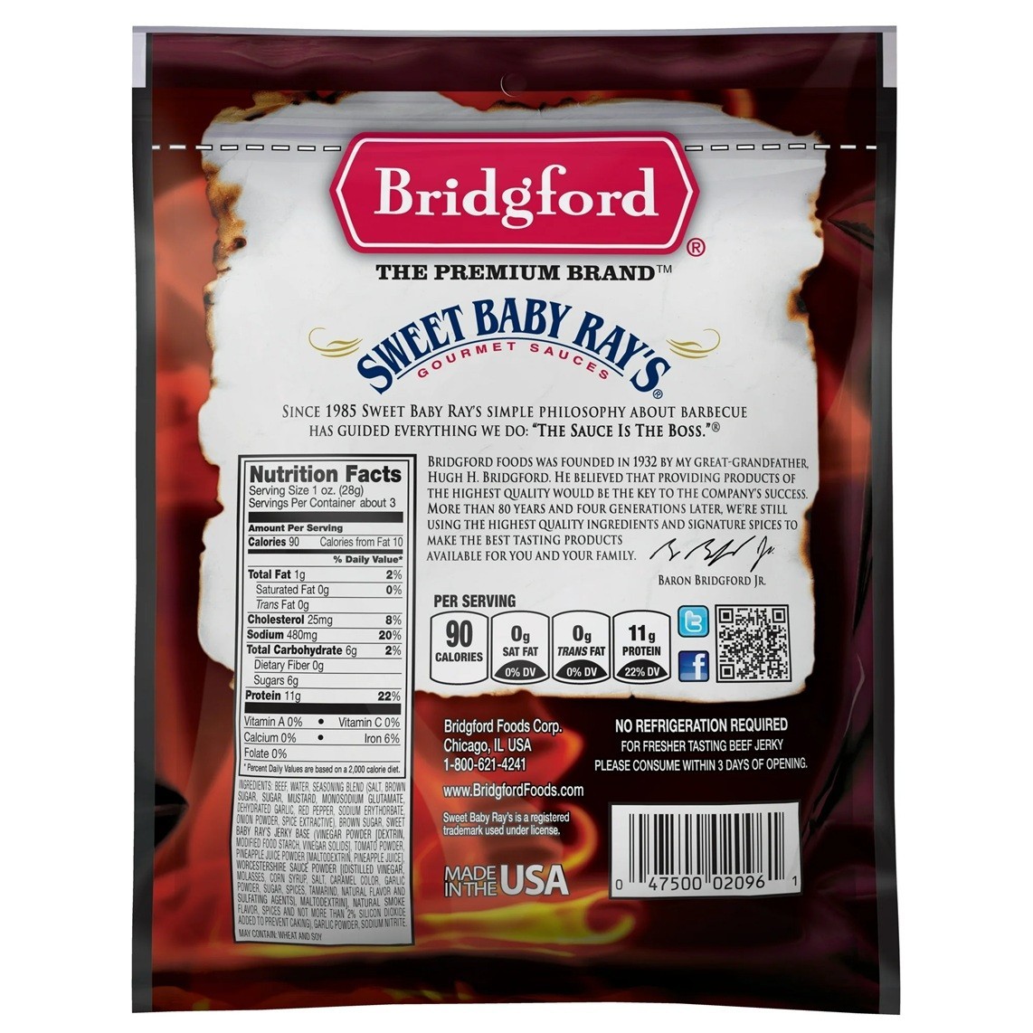 Bridgford Beef Jerky Roasted Garlic Sweet Baby Ray Meat Snack 2.85OZ 2 Bags 4/26