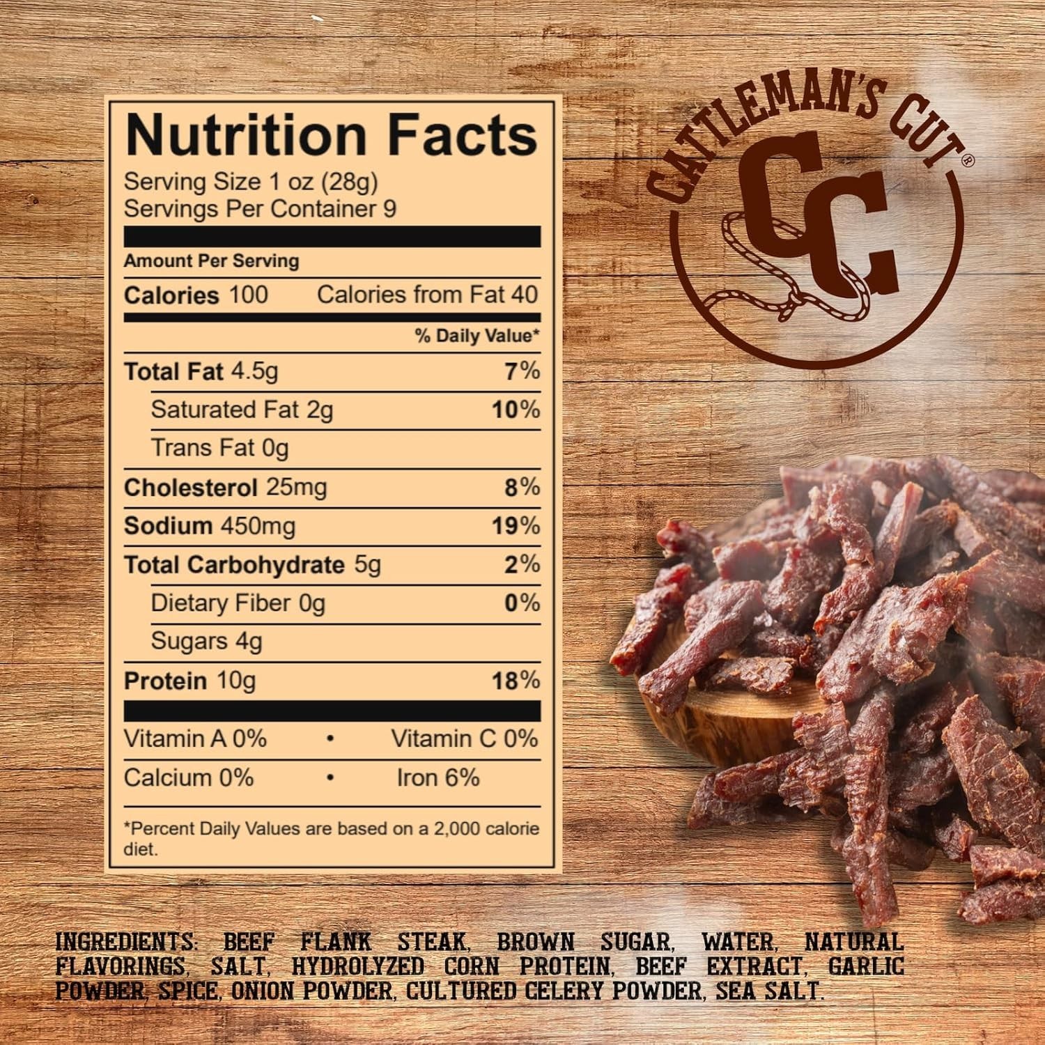 Texas Style Flank Steak Beef Jerky, 9 Ounce