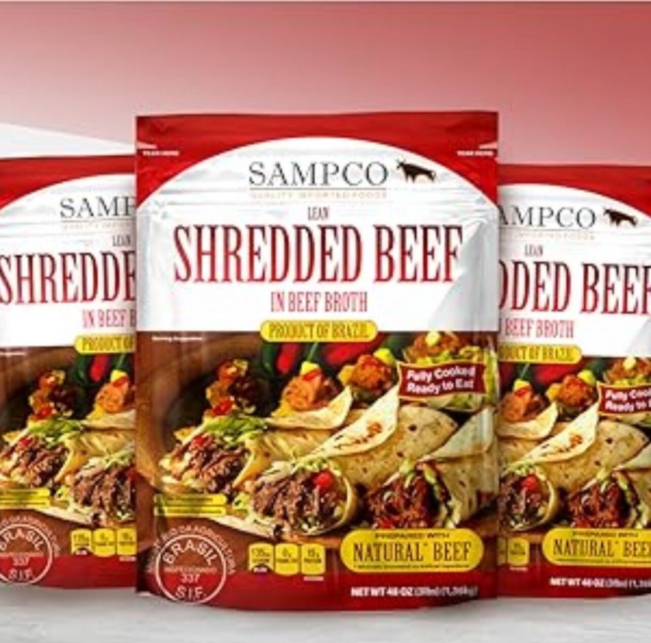 3X SAMPCO Lean Shredded Beef 3lb Pouches Fully Cooked All Natural Brazil BBD2025
