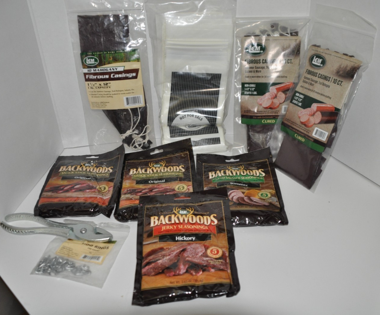LEM Fibrous Casings Summer Sausage Backwoods Seasonings & Hog Rings With Pliers