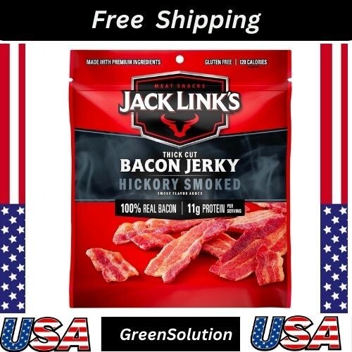 Jack Link’s Bacon Jerky, Hickory Smoked, 2.5 oz. Bag – Flavorful Ready to Eat Me