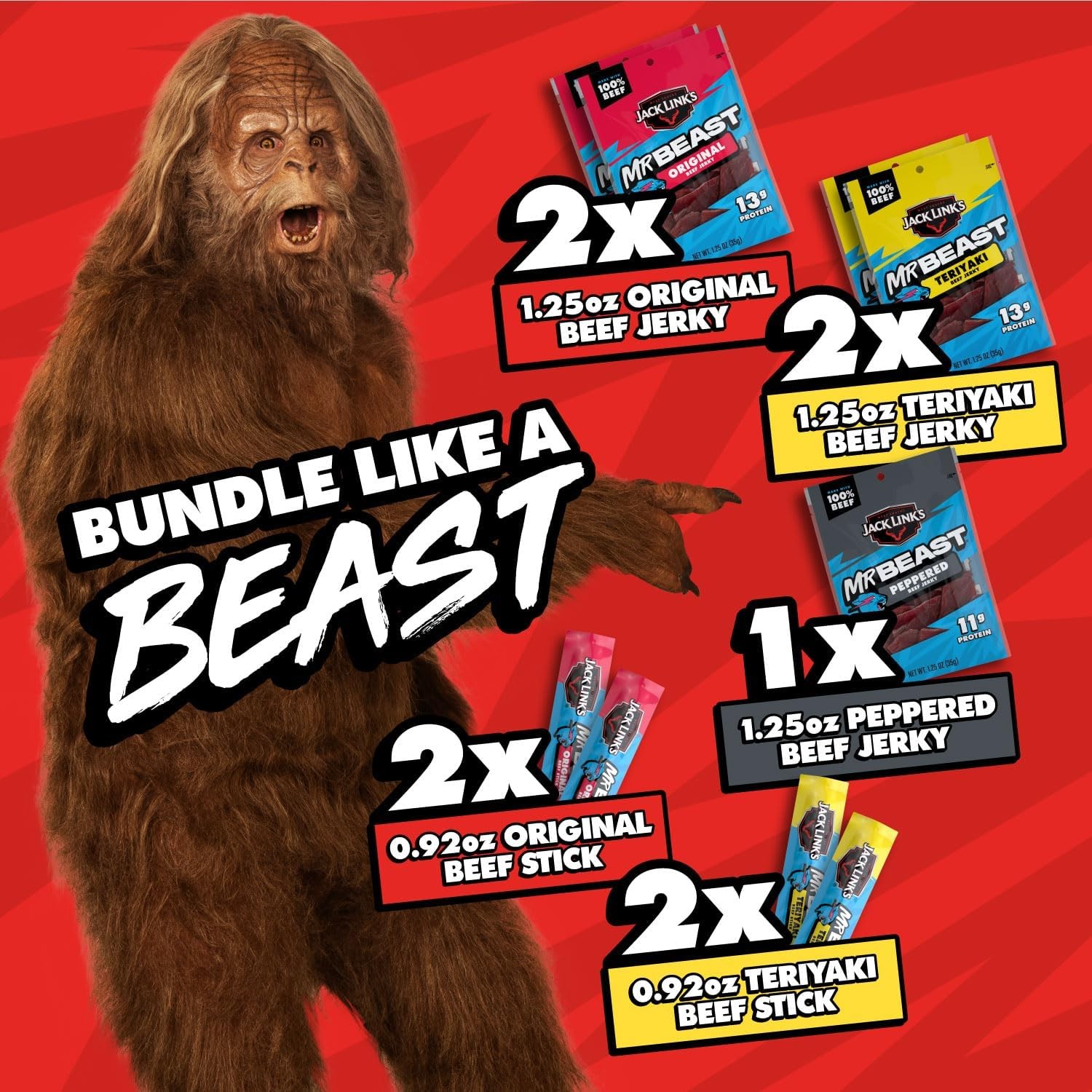 Jack Link’s x MrBeast Beef Jerky and Sticks Variety Pack Original, Peppered …