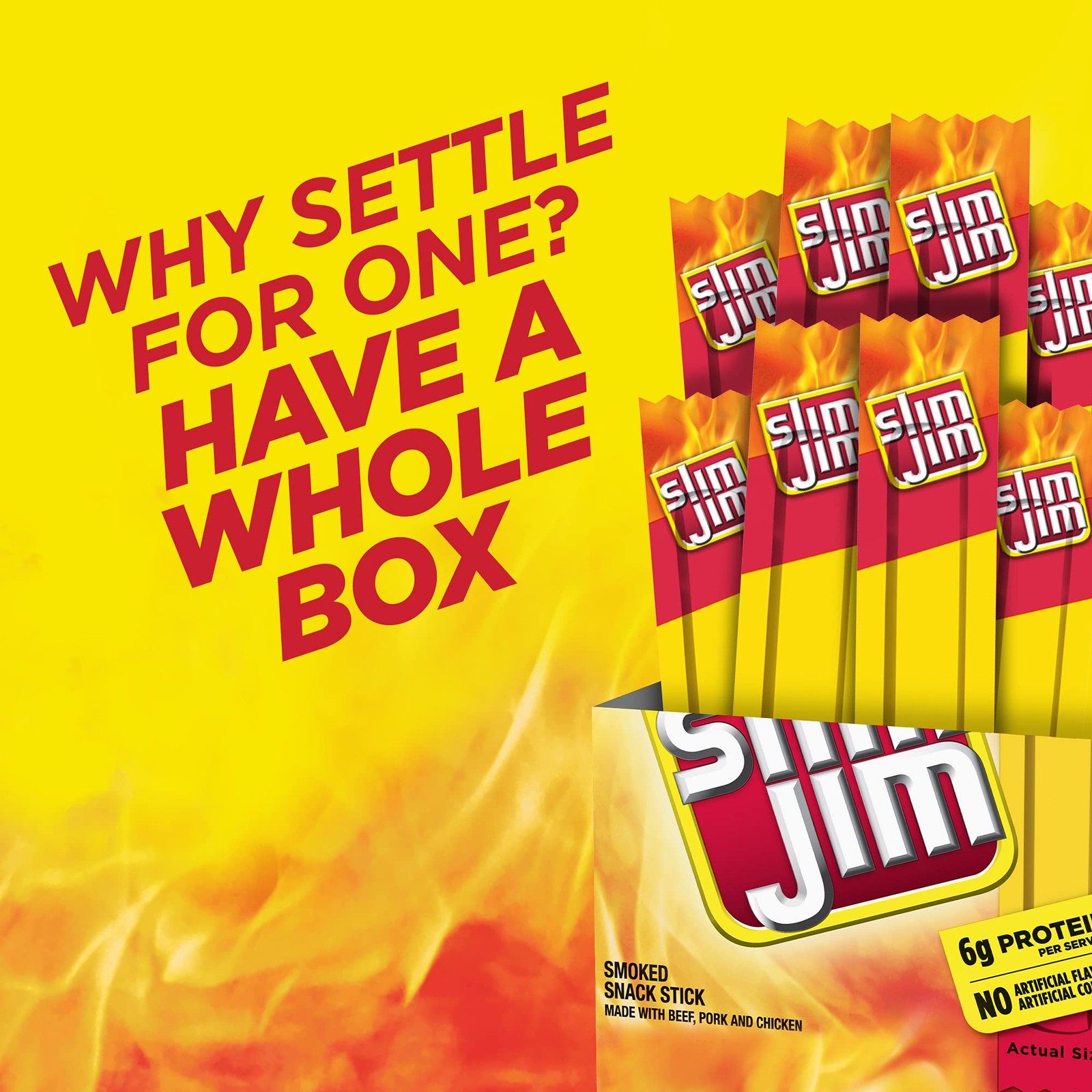 Slim Jim Smoked Meat Sticks, Original Flavor, 6g Protein Per Serving, Snack Size