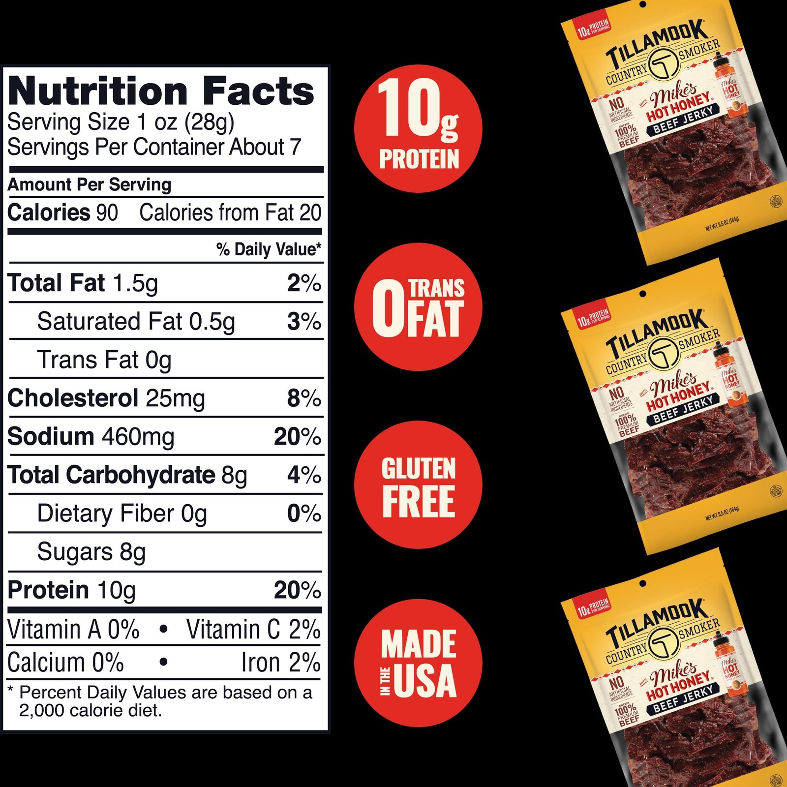 Tillamook Country Smoker Premium Beef Jerky, Mike’s Hot Honey, 6.5 Ounce, Rea…