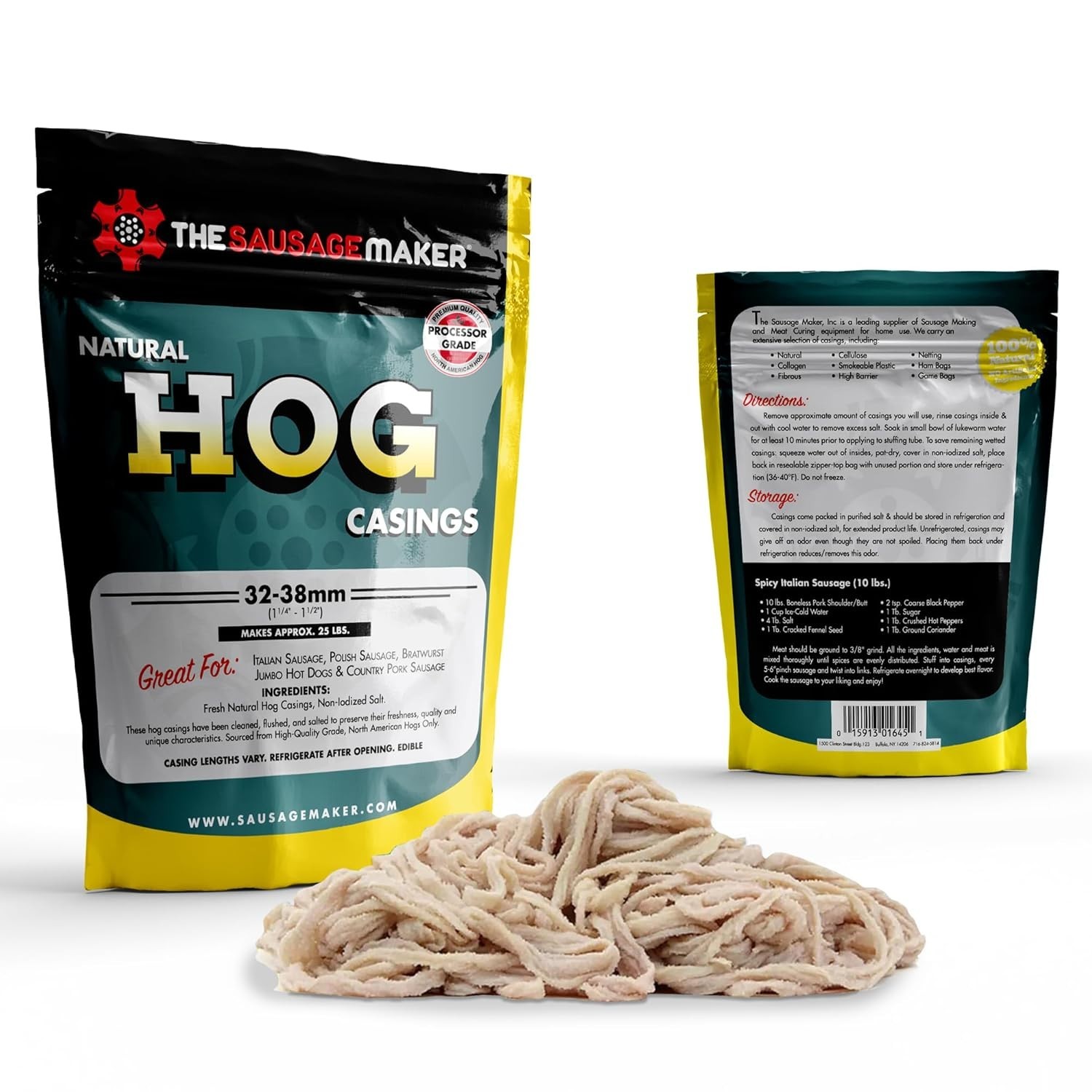 Versatile Natural Hog Casings, 32-38mm, Perfect for 25+ lbs Meat Stuffing