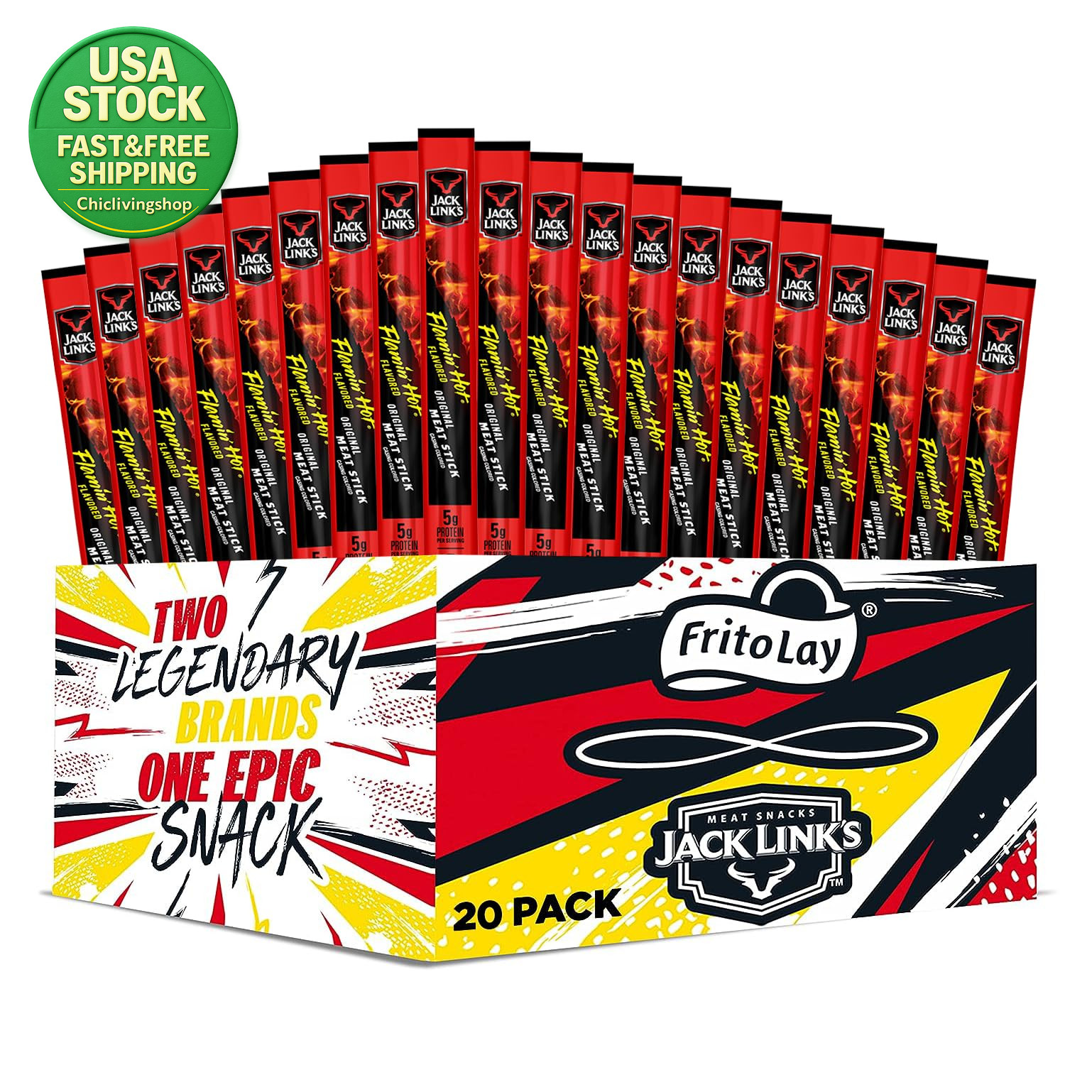 Jack Link S Meat Sticks Flamin Hot 0.92Oz Pack of 20 Snack