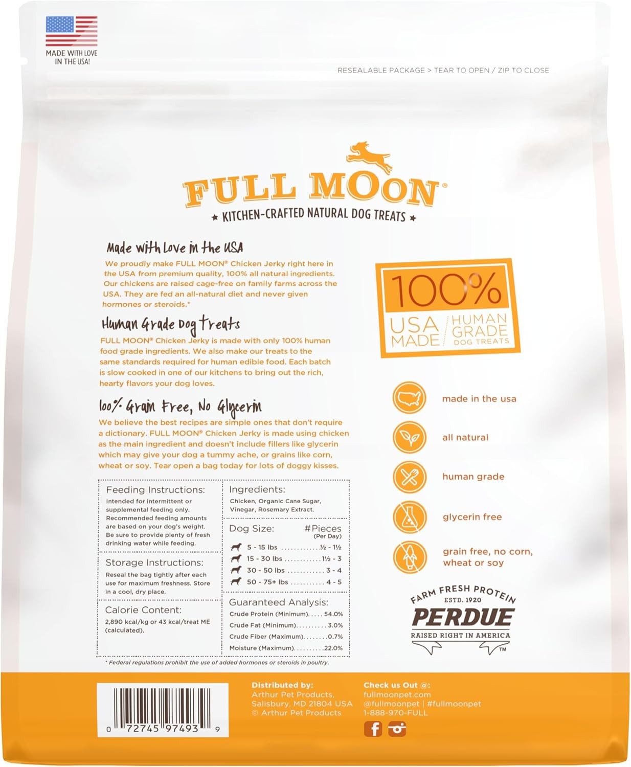 Full Moon Chicken Jerky Healthy All Natural Dog Treats Human Grade Made in USA G