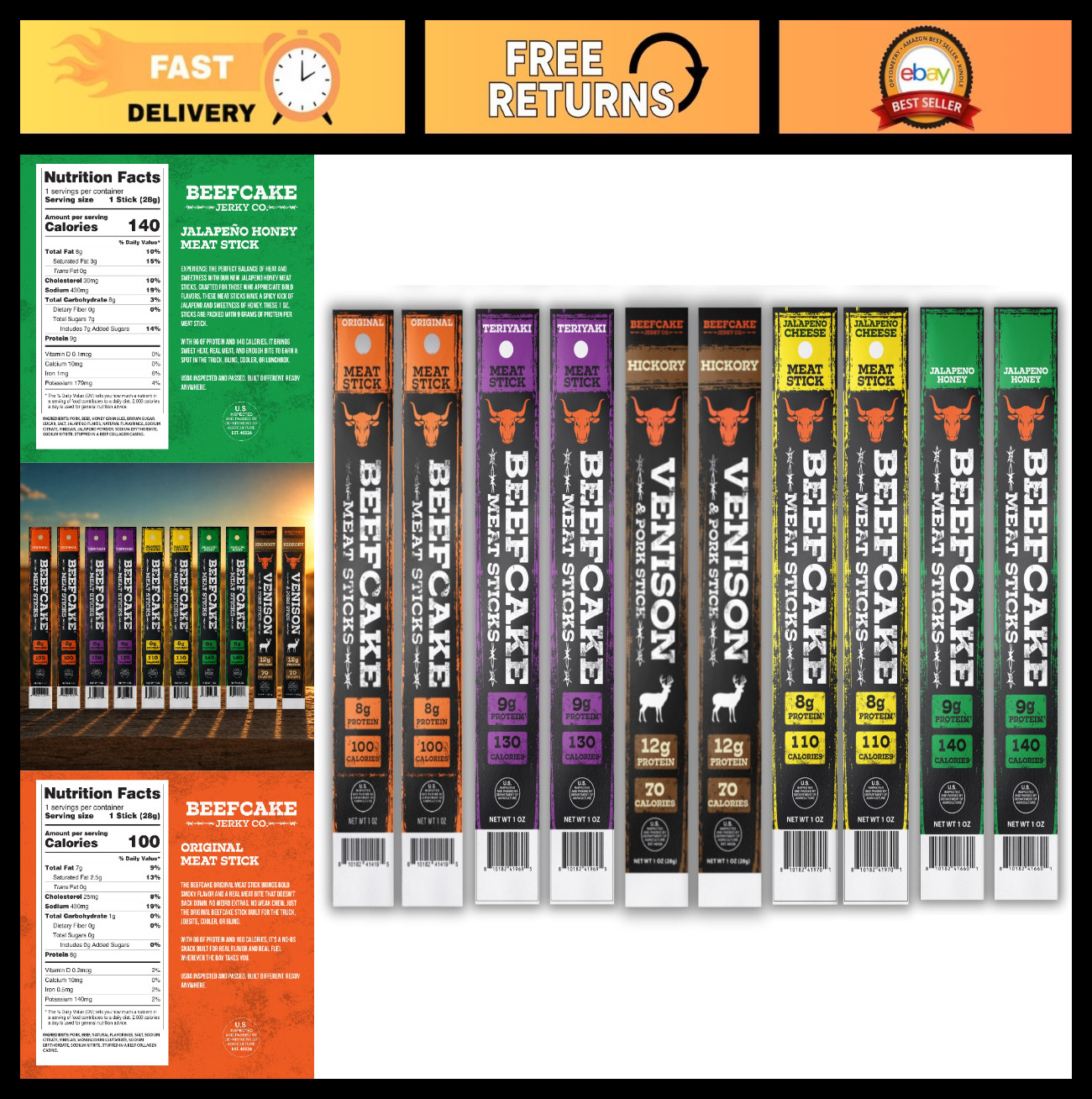 Premium Jerky Stick Sampler – Assorted Flavors, High Protein Snack, Keto Friendl