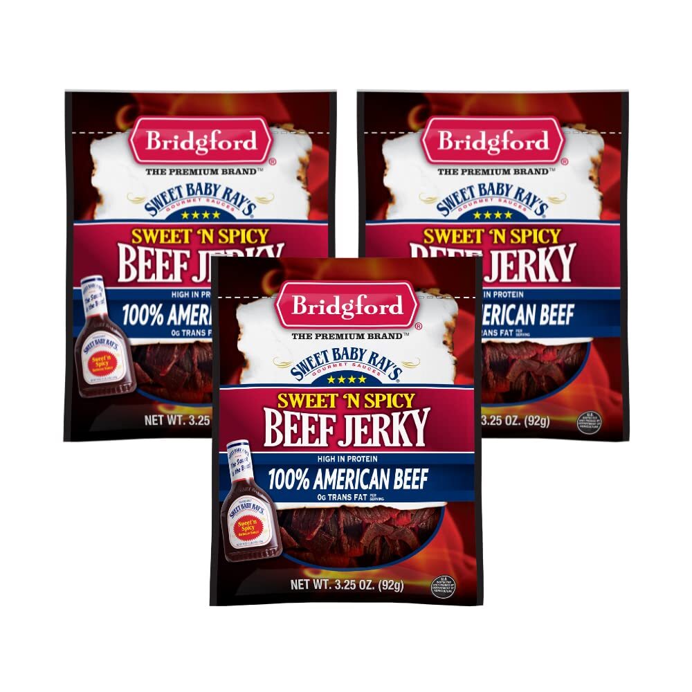 Bridgford Sweet Baby Rays High Protein Beef Jerky 3.25 oz (Pack of 3)