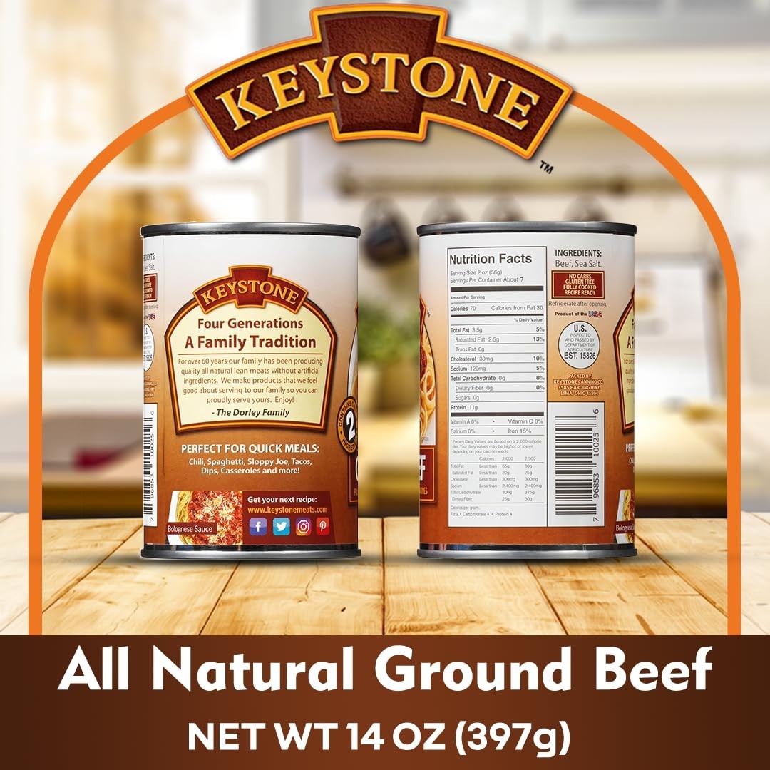 Meats All Natural Heat & Serve Ground Beef 14 Oz Fully Cooked Canned Meat 5- …