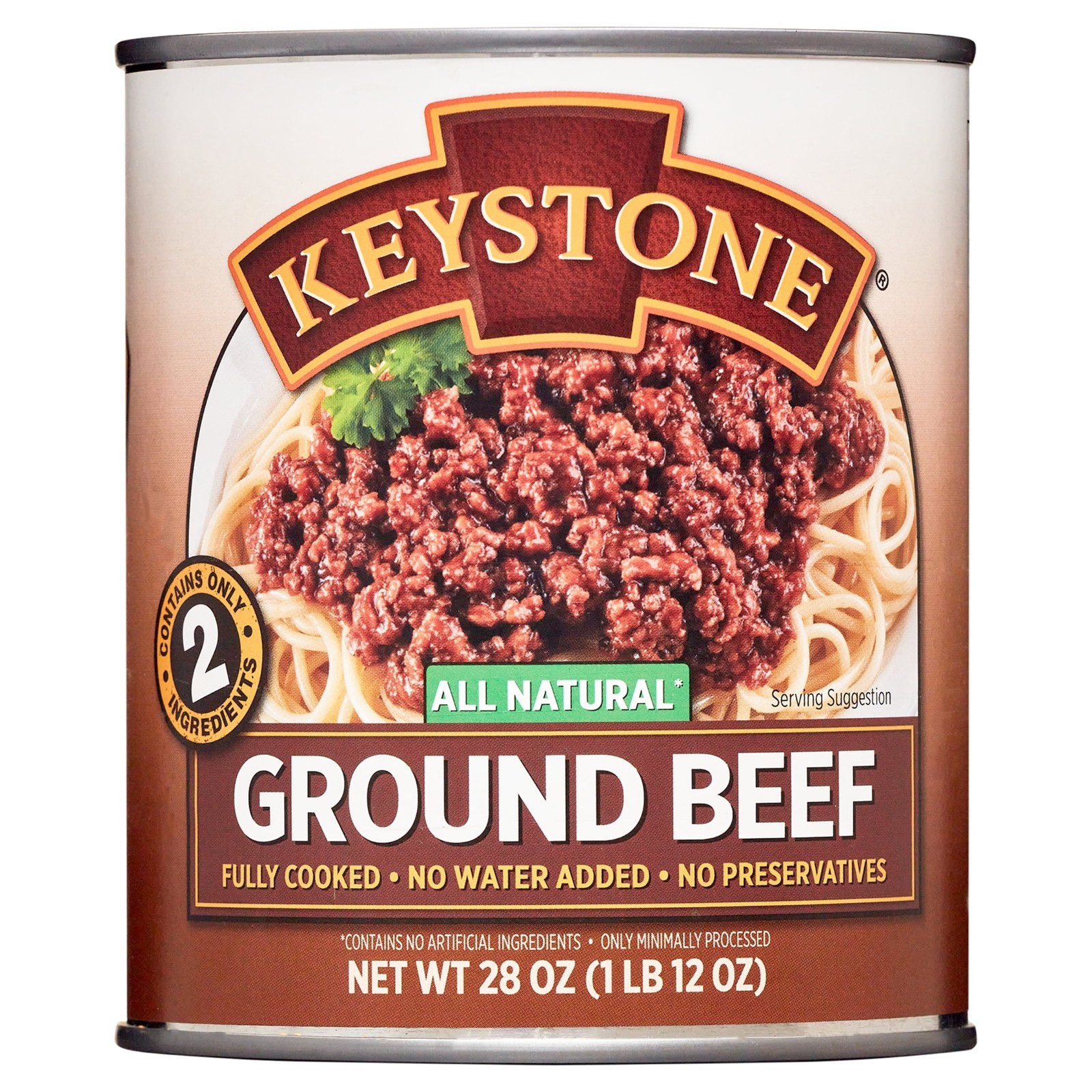 Keystone All Natural Ground Beef, 28 oz Can.