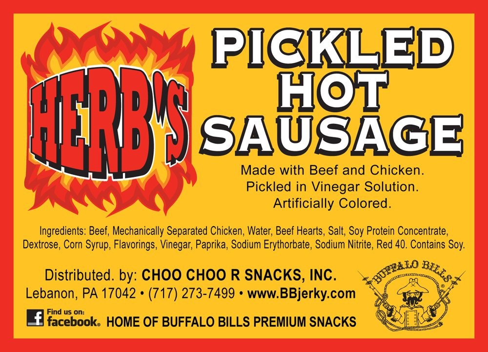 Herb’s Pickled Hot Sausages 0.7oz Individually Wrapped 24ct Pickled Hot Saus…