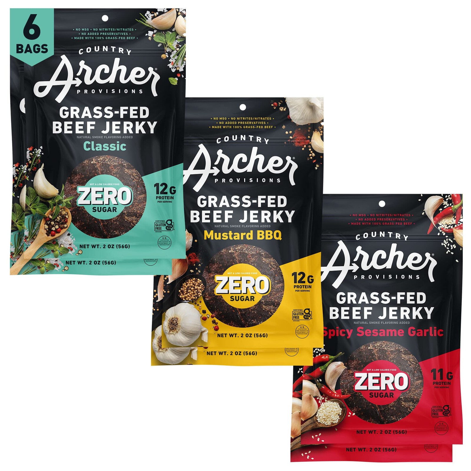 Country Archer Grass-Fed Beef Jerky Variety Pack – Beef Jerky Snack Packs Bee…