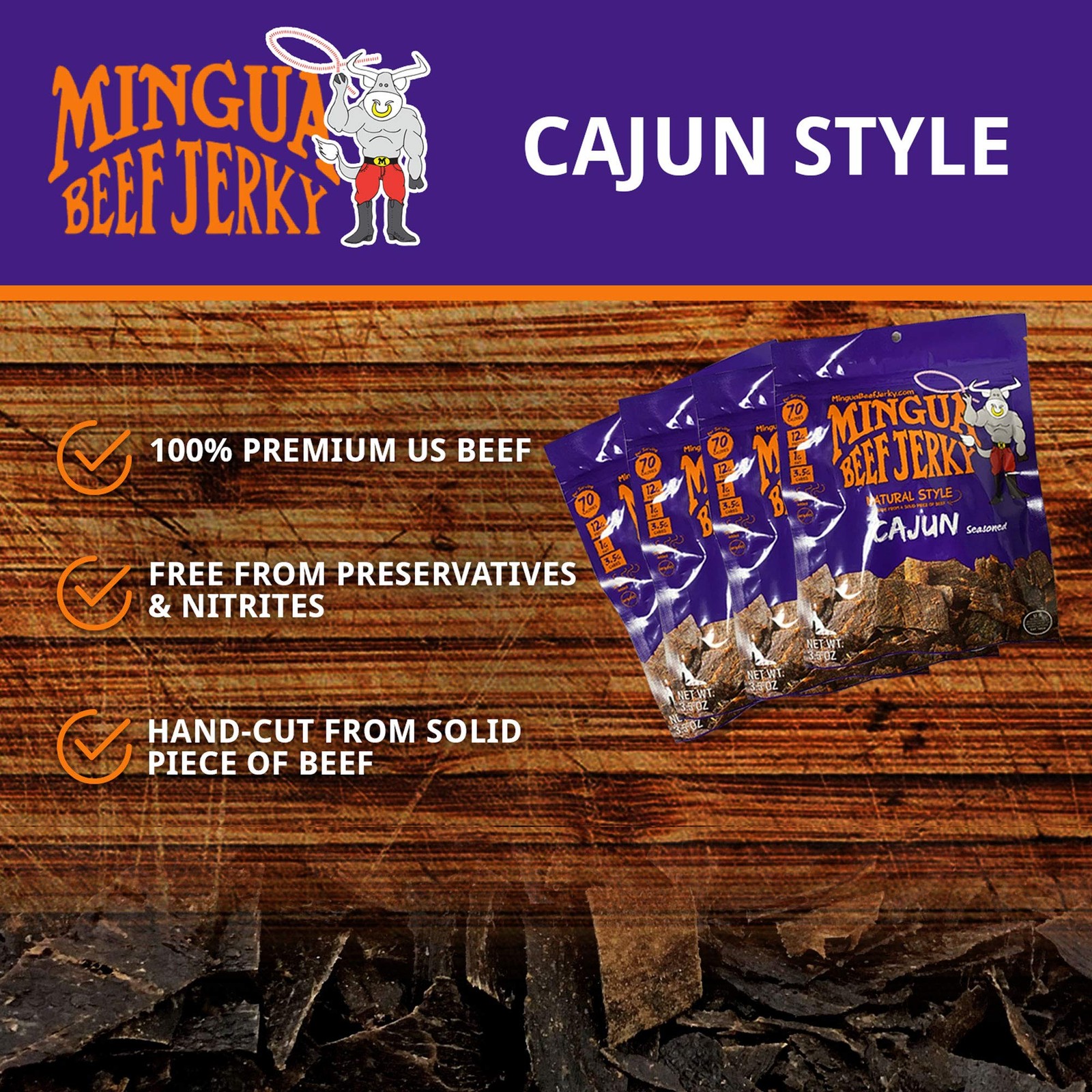 Mingua Beef Jerky CajunSeasoned NitriteFree Spicy Beef Jerky 100% US Beef, …