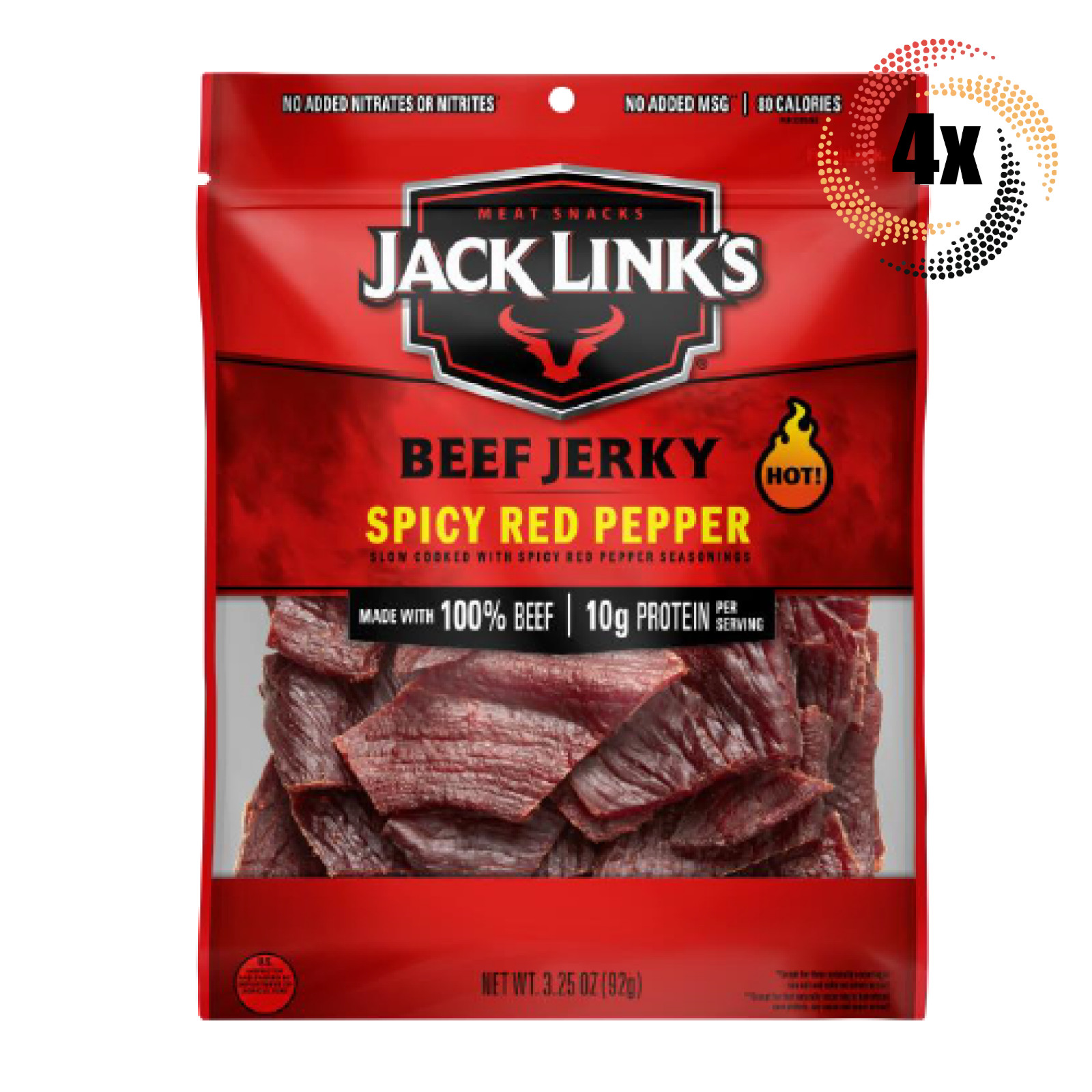 4x Bags Jack Link’s Spicy Red Pepper 100% Beef Jerky | 3.25oz | 10G Protein