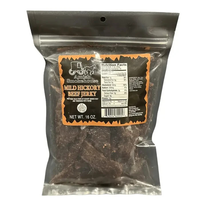 Amish Smokehouse Beef Jerky, 16oz Bulk Bag, Mild Hickory