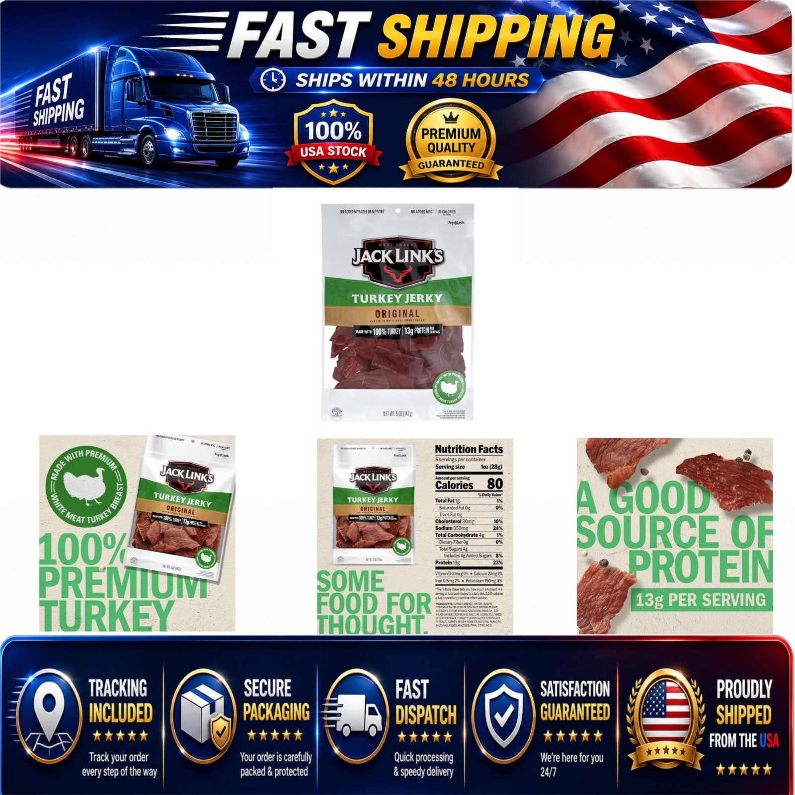 Jack Link’s Original Turkey Jerky 5 oz – High Protein Snack