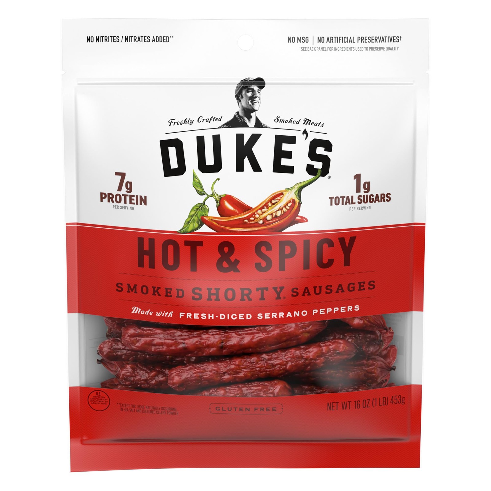 Duke’s Pork Hot & Spicy Smoked Shorty Sausages, 7g Protein Per Serving 16 oz.