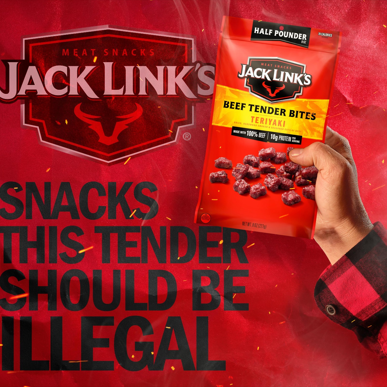 Beef Tender Bites Teriyaki Half Pounder 10g Protein 70 Calories 100% Beef